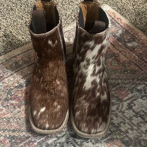 Brown and White REAL Cowhide square toe Booties
